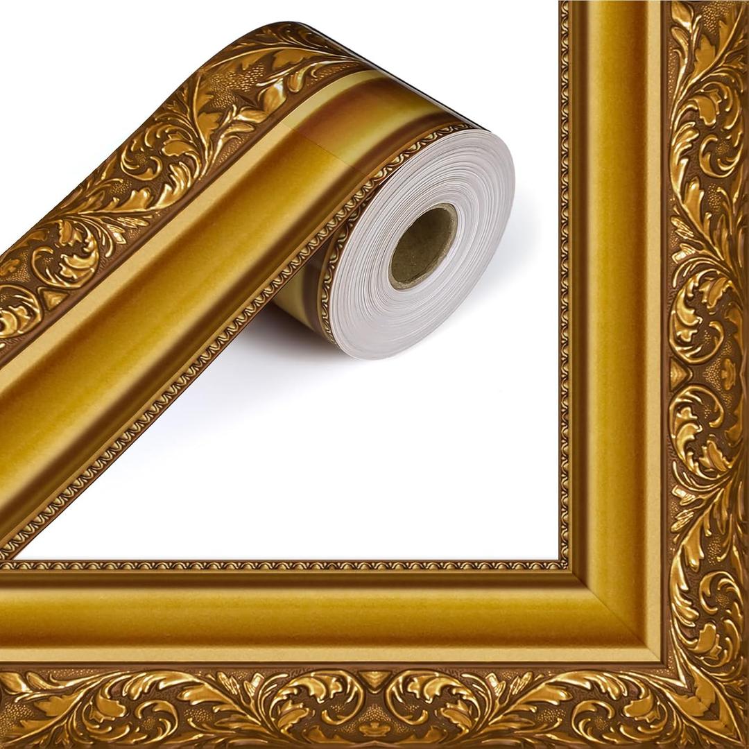 Outus 68ft Vinatge Frame Bulletin Board Border Die-Cut Straight Border Trim for Classroom Chalkboard, Picture Frames, Artworks, Wall, Mirror & Office Decor, Classic Metallic Frame Molding(Vintage)