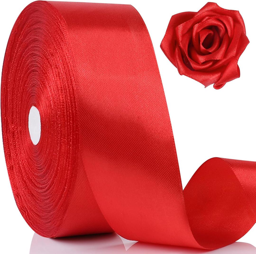 NESCCI 100 Yards Ribbon,1-1/2 Inch Red Satin Ribbon,Single Face Satin Ribbons,Perfect for Gift Wrapping,Wedding Decoration,Handmade Bows, Wrapping Bouquet and More