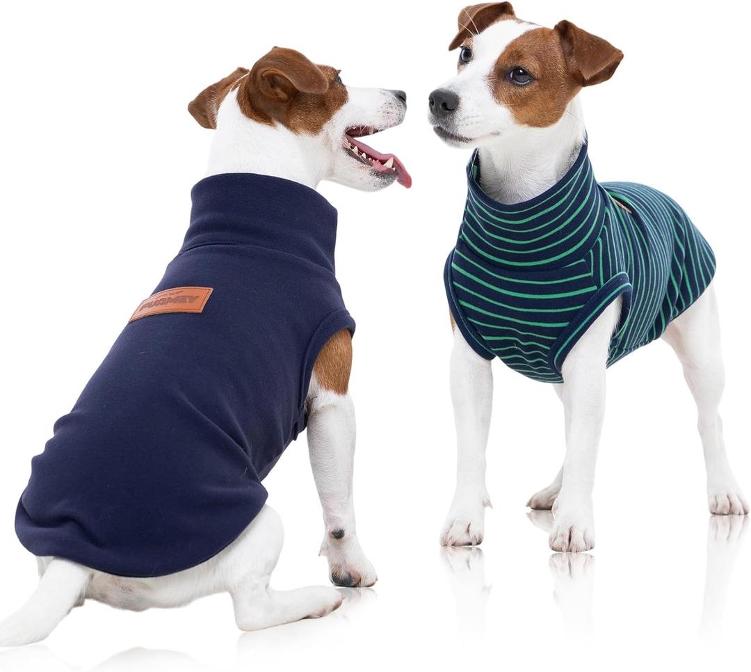 FUAMEY 2 Pack Dog Fleece Vest for Extra Small Dogs,Puppy Stretchy Dog Sweatshirts Warm Dogs Pullover Winter Pet Sweaters with Leash Hole Puppy Turtleneck Sleeveless Green Stripes XXS