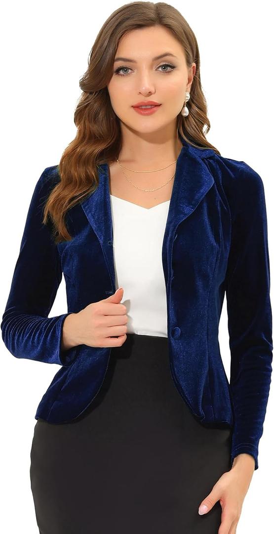 Allegra K Women's Halloween Christmas Suit Jackets Notched Lapel Collar Button Office Velvet Blazer, Large