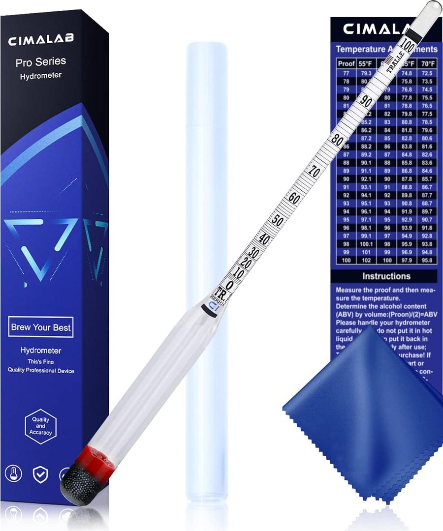 Cimalab Hydrometer Alcohol Meter, Hydrometer Alcohol 0-200 Proof and Tralle Hydrometer, Alcohol Proof Tester for Liquor/Moonshine/Proofing Distilled/Spirits/Distilled Alcohol Proof