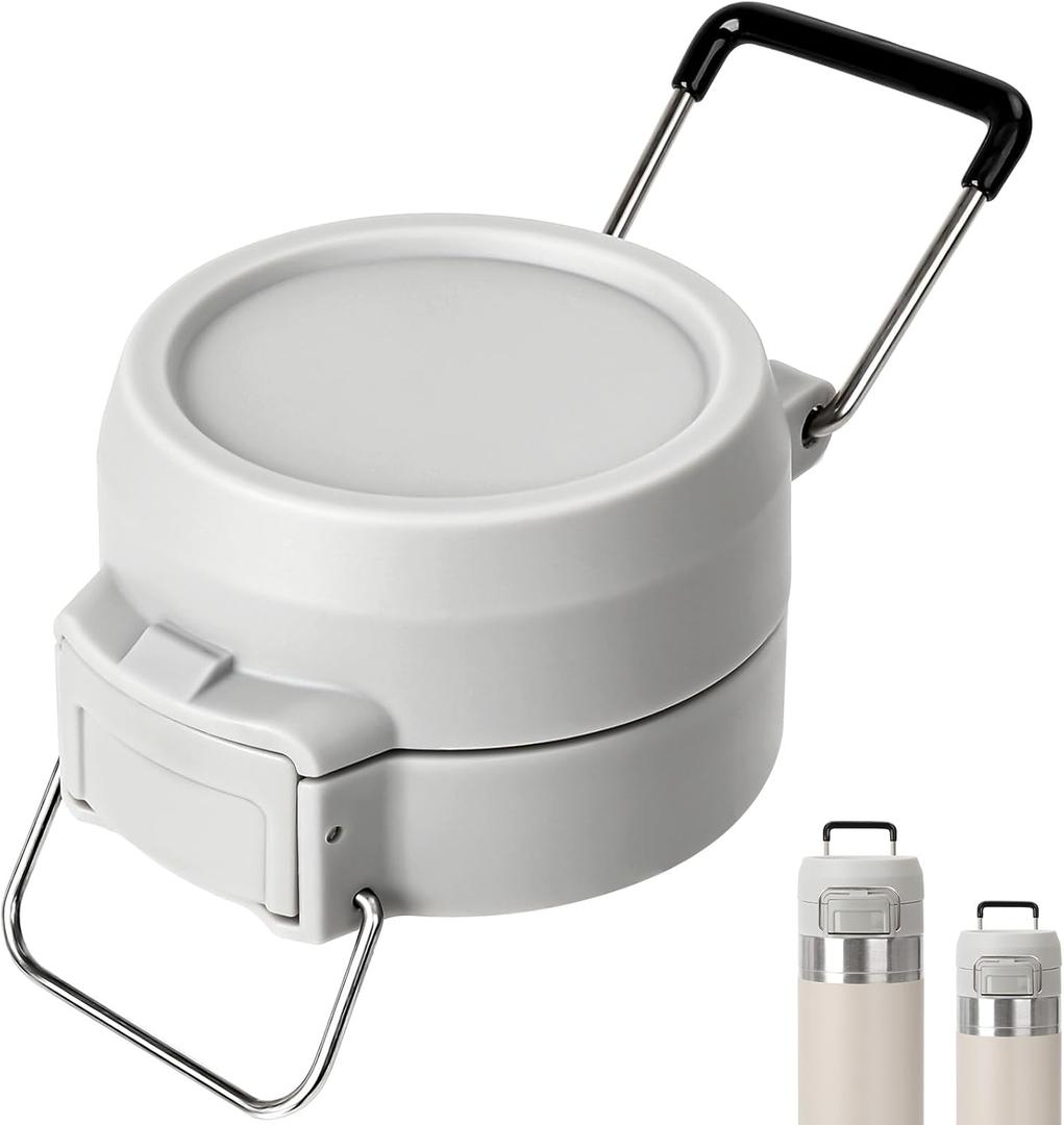 Lid Replacement for Stanley Quick Flip GO, Cover Cap for Stanley 24oz/ 36oz, BPA-Free Push Button, Leakproof Lid with Carry Loop for Travel/ Sports, No Spill Reuse Top for Stanley Accessories, Gray