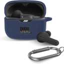2 x for JBL Tune 230NC TWS Case Cover, Silicone Protective Portable Scratch Shock Resistant Logo Visible Design Cover Compatible with JBL 230NC Earbuds Charging Case with Carabiner-Blue