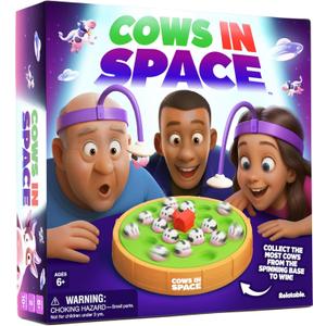 Cows In Space By Relatable, The Kid-Friendly Extraterrestrial Game, Fun Games And 2 Player Games, Great For Space Games, Includes 2 UFO Headbands, 1 Electronic Spinning Base, 21 Cows, and Instructions