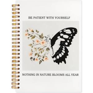 SNNDER Inspirational Butterfly Notebook Journal, Be Patient with Yourself Therapy Mental Health Journal for Women, Encouragement Gifts for Women, Hardcover Spiral Notebooks 5.5x8.3 Inch