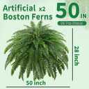 2 Pcs 50" Artificial Ferns for Outdoors with 96 Fronds & Ground Spike