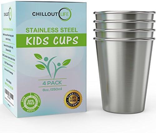 Stainless Steel Kids Cups 8 oz - Stainless Steel Small Children Cups for Home & Outdoor Activities, BPA Free Unbreakable Premium Stackable Metal Drinking Glasses (4-Pack)