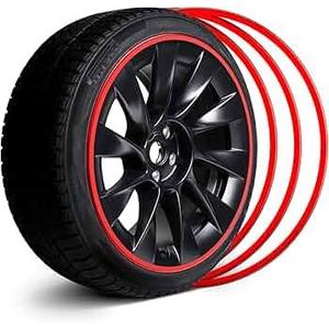 EVOOOR Automotive Alloy Wheel Rim Protector - Covering The Entire Rim of The Wheel hub - Strips for Curb Rash Prevention - Set of 4 Rim Protector Easy to Install(22'',Red)