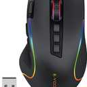 Wireless Gaming Mouse, 8000 DPI Optical Sensor, RGB Backlit, MMO 9 Programmable Buttons, with Macro Recording Side Buttons, Rapid Fire Button, Rechargeable for Mac Windows Computer Gamer, Black