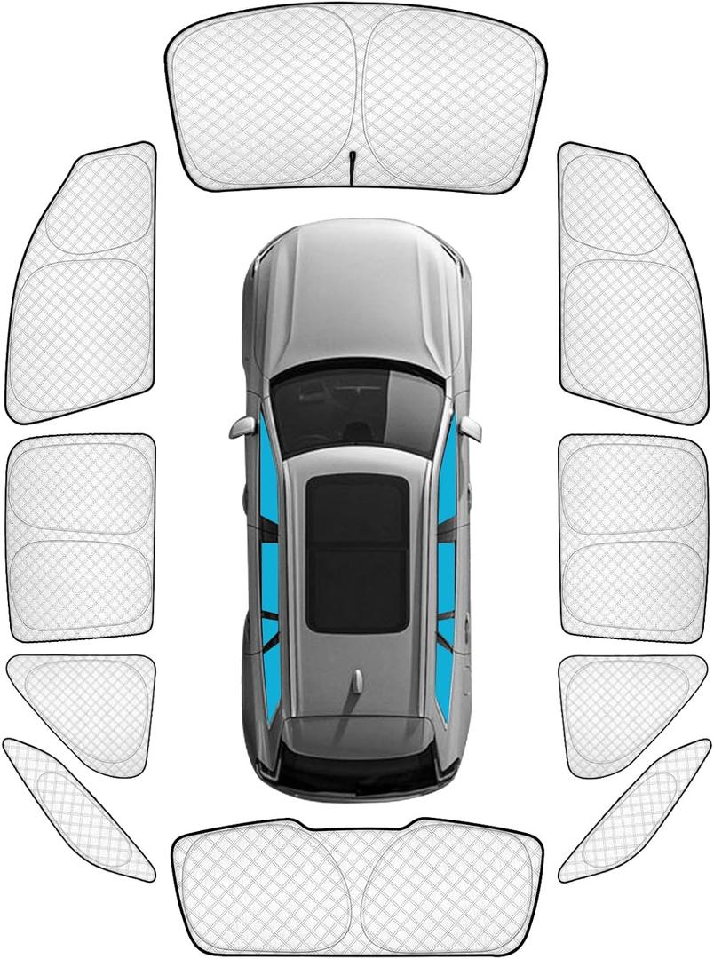 KMF 10pcs Thicken Sun Shades for Mercedes Benz GLE 2020-2024 Accessories,Full Car Window Covers Sunshade for Windshield Side Rear, UV Block and Blackout Privacy for Car Camping Outdoor