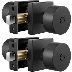 Goldenwarm Matte Black Privacy Door Knobs Interior, Zinc Alloy Matte Black Door Knob, Modern Keyless Bedroom Bathroom Door Knobs, Adjustable & Reversible - 2 Pack