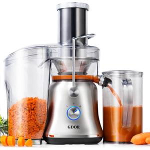 GDOR 1300W Powerful Juicer with Larger 3.4" Feed Chute, Titanium Enhanced Cutting System, Centrifugal Juice Extractor Maker with Heavy Duty Full Copper Motor, Dual Speeds, BPA-Free, Silver