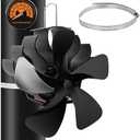 PYBBO Heat Powered Wood Chimneys Stove Fan, Pipe Fireplace Fan, 5 Blades Silent Operation Motors Fan, Winter Cocoon Stove Fan for Wood Burning Stove/ Pellet/ Log with Magnetic Thermometer