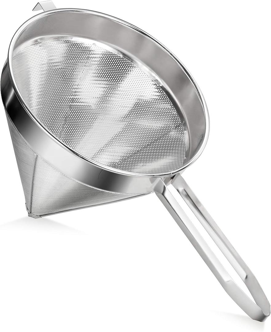 New Star Foodservice 34127 18/8 Stainless Steel China Cap Strainer, 10-Inch, Fine Mesh