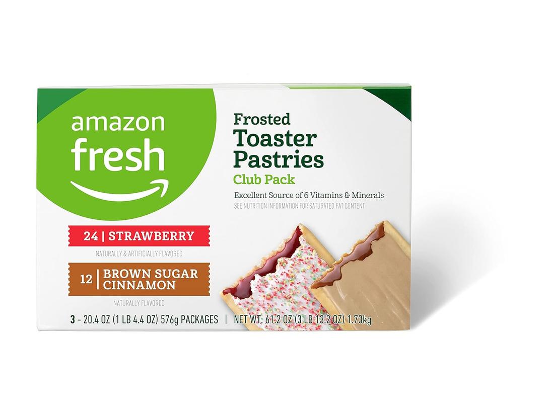 Amazon Fresh Frosted Toaster Pastries Club Pack (24 ct Strawberry & 12 ct Brown Cinnamon Sugar) (EXP 06/16/27)