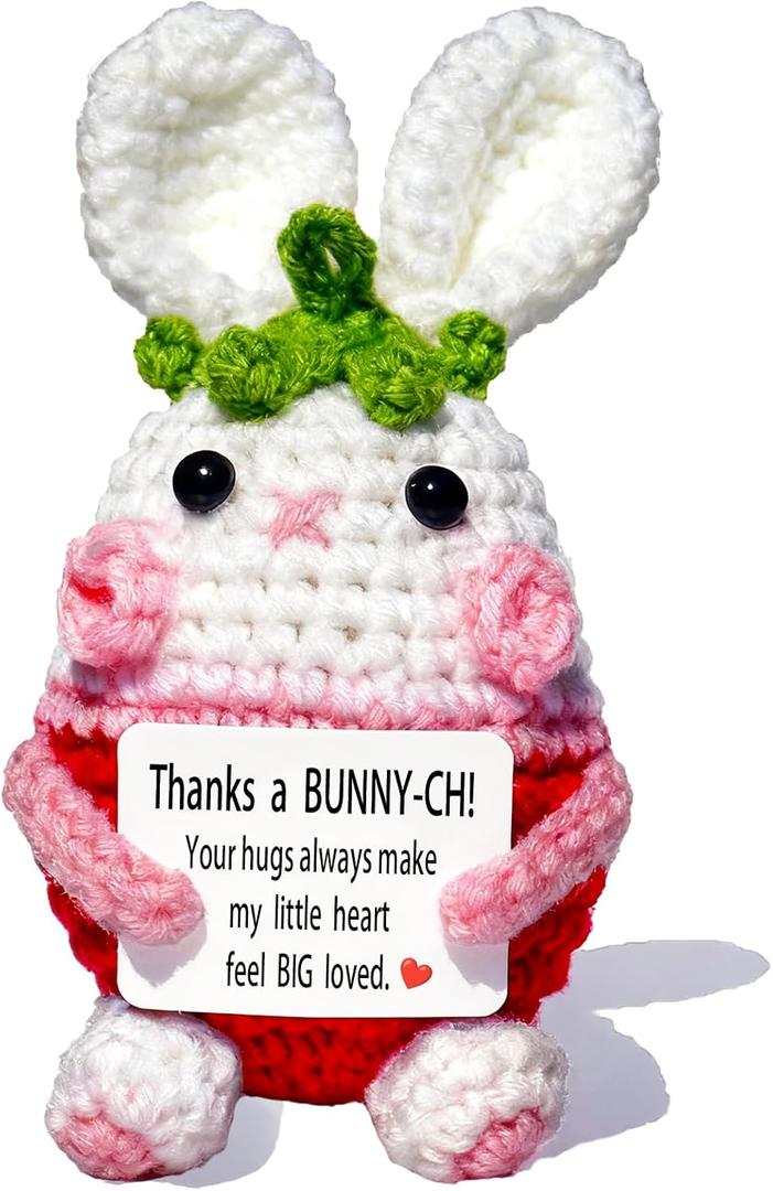 Positive Crochet Animals, Mini Funny Bunny, Thank You Gifts for Fathers Women Men Mom Dad Family Teachers Friends, Appreciation Gifts for Coworkers, Thanksgiving Decorations, Graduation