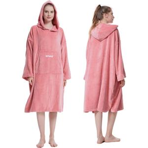 Hiturbo Surf Poncho Changing Towel Hoodie: Oversized Soft Hooded Beach Towel - Plush Swimwear Wetsuit for Pool Bath Swimming (Pink)