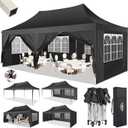 COBIZI 10x20 Pop Up Canopy with 6 Sidewalls,10x20 Canopy Tent Frame Upgraded with 3 Adjustable Heights, Waterproof UV50+ Outdoor Party Commercial Ez Up Gazebos with Carry Bag(10 x 20 ft Black)