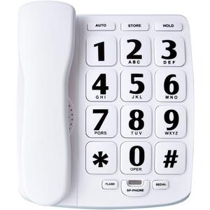 JeKaVis J-P02 Large Button Corded Phone for Elderly with Speakerphone Amplified Phones Support Speed Dial/ Wall Mountable, White