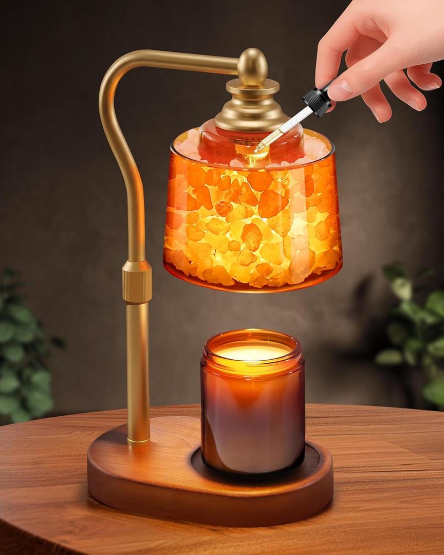 3-in-1 Candle Warmer Lamp with Timer Dimmable, Himalayan Salt Lamp & Passive Diffuser, Gifts for Women, House Warming Gifts New Home Decor, Wax Melt Warmer for Jar Candles (Gold)
