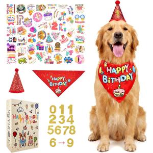 Dog Birthday Party Decorations Set for Boys and Girls | Available for Small & Medium & Large Breeds (Red, Large)