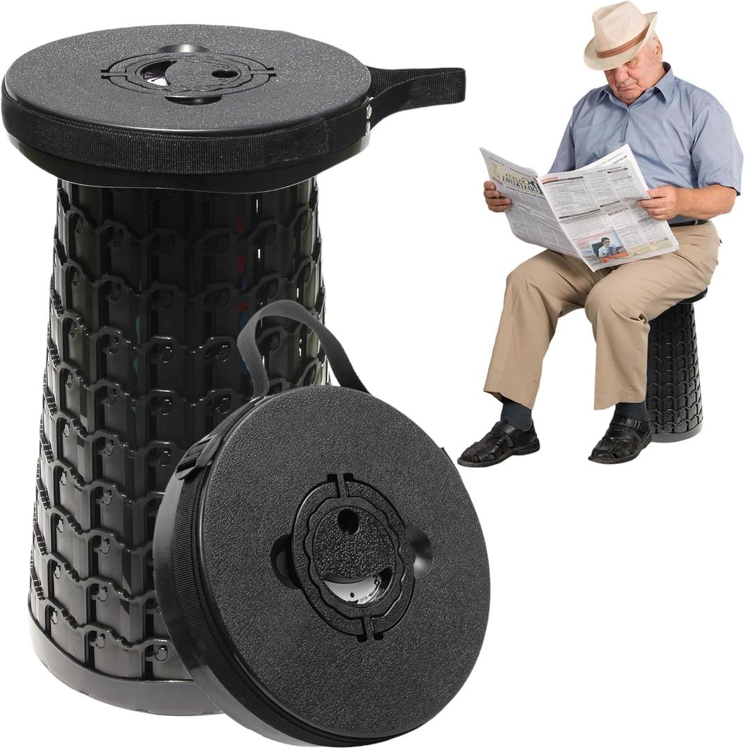 ALEVMOOM 18" Collapsible Stool, 800lbs Max Weight, Heavy Duty Portable Retractable Folding Telescoping Foldable Camping Stool for Adults Outdoor Fishing Travel BBQ (Black)