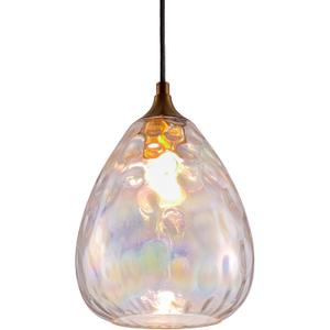 Gold Pendant Lighting with Stained Hammered Glass Shade, 1-Light Art Deco Hanging Lamp for Kitchen Island, Dining Room, Bedroom (Colorful Glass Shade)