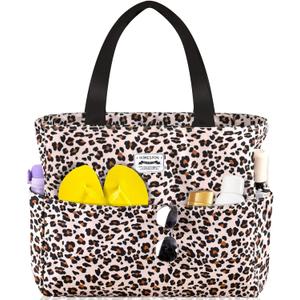 HOMESPON Large Waterproof Beach Bag for Women Sandproof Tote Bag Pool Bag with Zipper and Pockets for Travel Vacation Gym (Leopard Print)