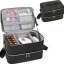 Ethereal Nail Polish Organizer Case, Leather Nail Polish Bag Holds 50+ Bottles (5ml/0.5fl.oz) and Nail Lamp, Nail Storage Organizer with Compartment, Leather Black