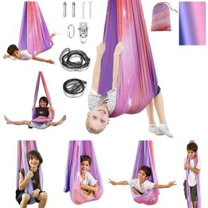 Sensory Swing, Indoor & Outdoor Sensory Swing for Kids & Adults, Double Layer Therapy Cuddle Swing for Kid with Autism, Holds up to 300lbs (Pink)
