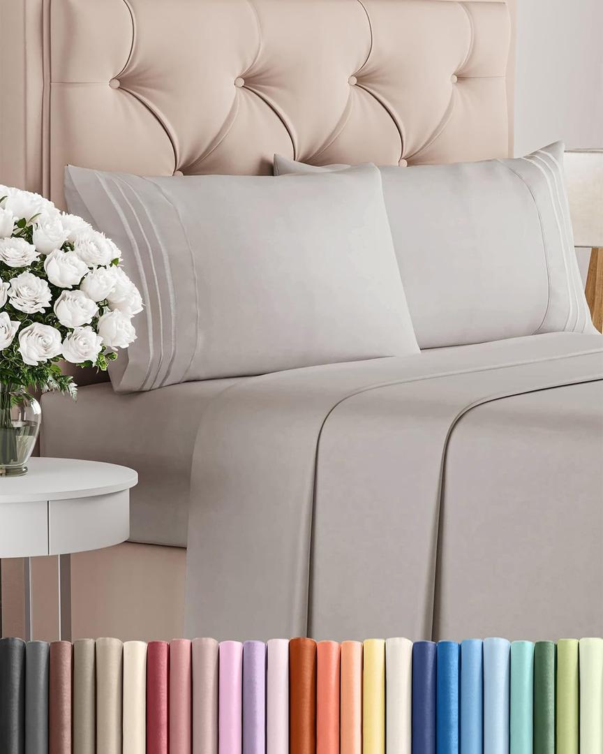 Full Size 4 Piece Sheet Set - Comfy Breathable & Cooling Bed Sheets Set - Hotel Luxury Bedding for Women, Men, Kids, Teens, Boys & Girls - Deep Pockets, Soft and Wrinkle Free - Oeko-Tex - Light Grey