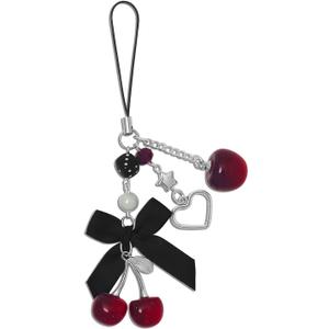 Phone Charms Strap Cute Cherry CellPhone Straps Aesthetic Pink Red Black BlueCherry Phone Chain for Camera Keychain Bag Pendant Decor Gift