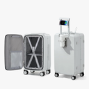 Hanke 20 Inch Carry On Luggage with Cup Holder and Charge,Top Opening Hard Shell Suitcases with Wheels and Dividers,Aluminum Frame Trunk Luggage Small Suitcase with Lock for Travel,Smoke White