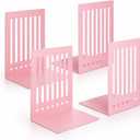 4 Pcs 10 Inch Heavy Duty Bookends Non-Skid Base, Pink