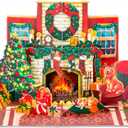 2 x Christmas Fireplace Pop Up Card, Cat and Dog, Xmas Tree, Wreath, Garland, 3D Greeting Card, Gift for Cat and Dog Person, Family, 5x7 - Includes Envelope And Message Note