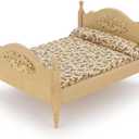 Miniature Furniture Dollhouse Wooden Fabric Bed with Mattress & Pillow 1 12 Scale Furniture Dollhouse Decoration Accessories (Wood)