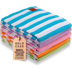 Gold CASE Turkish Beach Towel Set of 5  100% Cotton Large Turkish Bath Towels 71 x 40''  MYRA Oversized, Quick Dry & Sand Free Towels  Lightweight Peshtemal  Multicolor 2