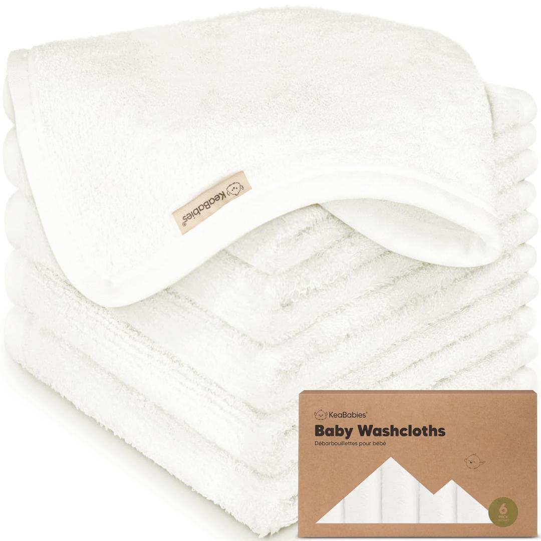 6-Pack Baby Washcloths Soft Absorbent Viscose from Bamboo Washcloths for Face, Body, Baby Towels for Newborn, Kids, Toddlers, Infant, Gentle on Sensitive Skin, 10x10 Reusable Face Towels (White)