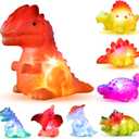 8 Pack Light up No Hole Dinosaur Bath Toy Set, Flashing Color Changing Light in Water, Floating Dino Bathtub Bathroom tub Pool Toy for Baby Infant Kid Toddler Child Boy Girl Preschool in Christmas