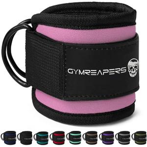 Gymreapers Ankle Straps (Pair) For Cable Machine Kickbacks, Glute Workouts, Lower Body Exercises - Adjustable Leg Straps with Neoprene Padding (Single, Pink)