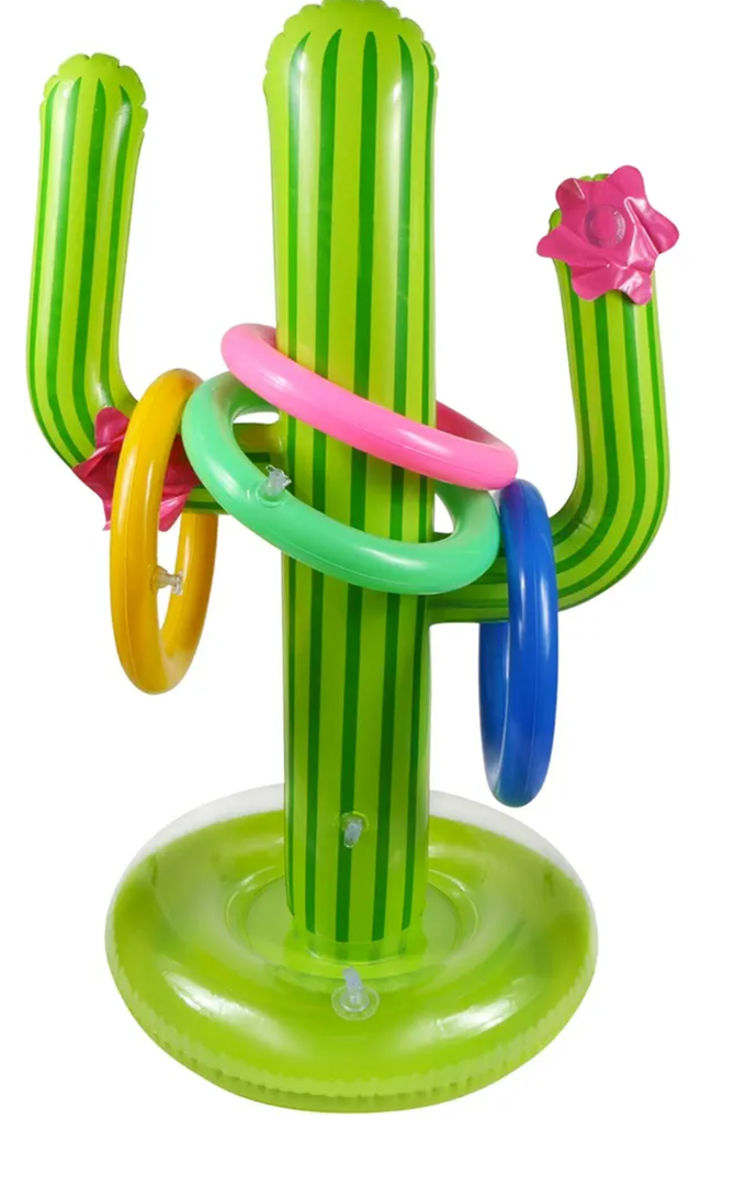 Inflatable Cactus Ring Toss Game Set Target Toss Floating Swimming Ring Toss Includes Cactus,4 Rings for Fiesta Party Accessories Hawaiian Pool Beach Party Decoration Supplies