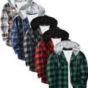 5 Pack Men's Flannel Shirt Plaid Hoodie Fall Casual Button Down Shirt Jackets Long Sleeve Stylish Hooded with Pocket (L)