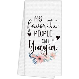 Yiayia Mother's Birthday Gifts Kitchen Towels, Grandma Gifts from Grandkids Hand Towels for Bathroom Decor, My Favorite People Call Me Yiayia Dishcloths Dish Towel for Kitchen 16x24 Inches