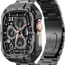 Classic Stainless Steel Case with Band Compatiable for 49mm Apple Watch Ultra 3/2/1 Bands for Men,Business Metal Apple Watch Bumper Case Cover with Strap for iWatch Bands,Black