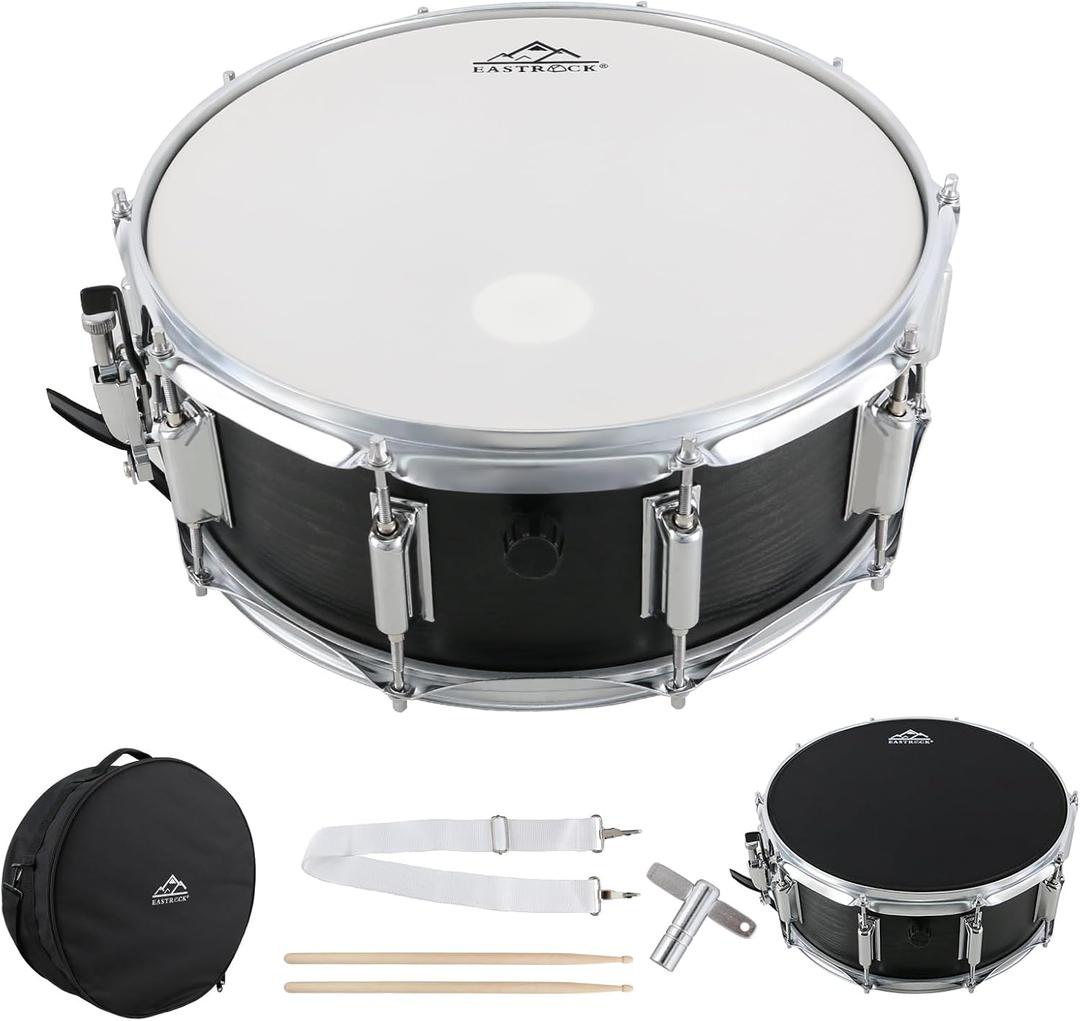 EASTROCK Snare Drum 14X5.5 Inches for Student Beginners with Gig Bag, Drumsticks, Drum Keys, Coated Material Drum Head, Wood Grain Finish