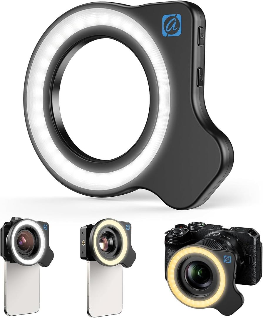 37mm+52mm Thread Macro Lens Fill Light (Only Light), Portable Phone Lens Ring Light with High Power 32 LED/CRI 95+/ 45 Light Modes, Lens Attachments for All 37mm+52mm Phone Lens/Filter/Camera Lens