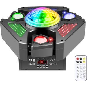 Moving Head DJ Lights with RGB Starlight, Rotating Magic Disco Ball & LED Matrix, 540°/180° DMX512 Stage Lighting, Sound Activated with Remote for Party Wedding KTV Bar Club