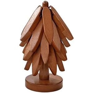 GorinsKani 4PCS Wooden Trivets for Hot Dishes,Heat-Resistant Table Mat Set,Wooden Christmas Tree Coasters for Hot Pots and Pans Christmas Decorations Gift for Women, Kitchen Gifts (Walnut)