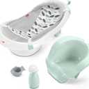 Fisher-Price Baby to Toddler Bath 4-in-1 Sling n Seat Tub with Removable Infant Support and 2 Toys, Climbing Leaves