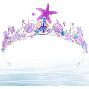 Jaciya Mermaid Crown Mermaid Birthday Decorations Shells Pearls Starfish Hair Accessories (Mermaid-hair clips)